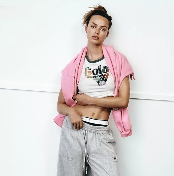 Anthropologie x Gola Graphic Ringer Baby Tee in Ivory and Green NWT - Picture 3 of 16